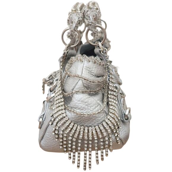 ON AURA TOUT VU Paris silver leather crystal beaded mini statement bag Gagaku - Picture 3 of 11